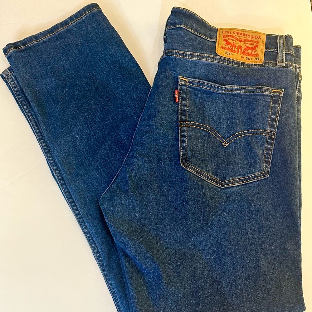 🌟HP🌟Levi’s 511 Slim Fit Medium Blue Denim Jeans 36 x 32 Sustainably Made